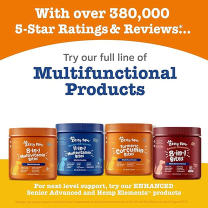 Zesty Paws Dog Multivitamin, Chewable Dog Vitamins and Supplements for Hip & Joints, Skin & Coat, Omega 3 Fish Oil for Dogs- Senior & Puppy Multivitamin - Chicken- 250ct