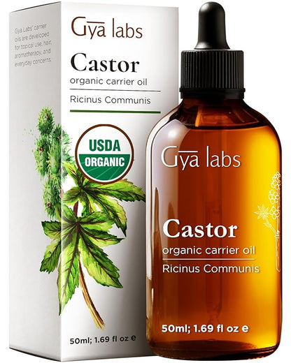 Gya Labs USDA Organic Castor Oil - 1.69 Fl Oz - Carrier Oil for Hair, Skin, Face, Scalp & Body Massage