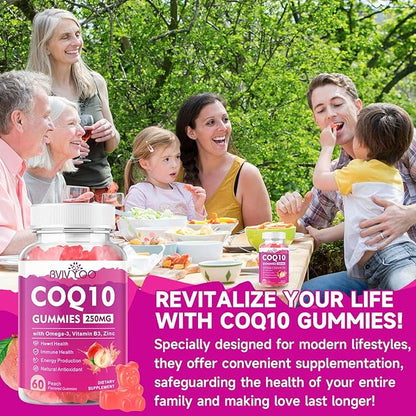 2 Pack CoQ10 Gummies 250mg, Plus Omega-3, Vitamin B3 & Zinc, Magnesium - High Absorption Coenzyme Q10 Supplements for Heart Health, Cellular Energy, & Antioxidant Support, 120 Count