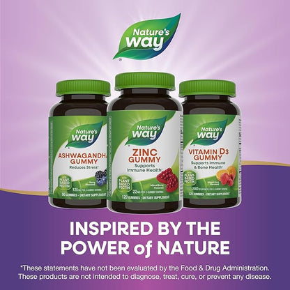 Nature's Way Zinc Gummies, Adult & Kids 9+ Immune Support Gummies*, 100% Daily Value per Serving, Mixed Berry Flavor, 120 Chews