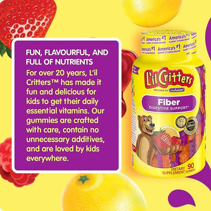 L’il Critters Fiber Daily Gummy Supplement for Kids, for Digestive Support, Berry and Lemon Flavors, 90 Gummies