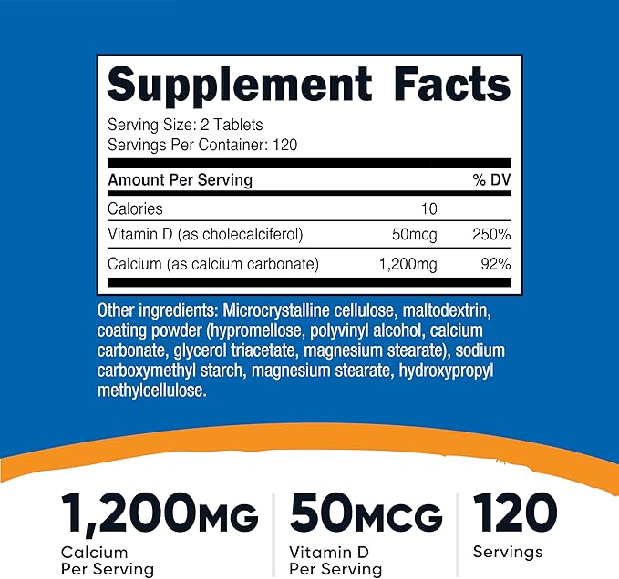 Nutricost Calcium with Vitamin D, 240 Tablets - Calcium (1200mg) Vitamin D (50mcg) Per Serving - Non-GMO, Gluten Free