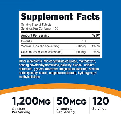 Nutricost Calcium with Vitamin D, 240 Tablets - Calcium (1200mg) Vitamin D (50mcg) Per Serving - Non-GMO, Gluten Free