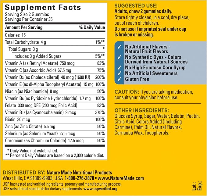 Nature Made Multi for Him, Mens Multivitamins Gummies, Energy Metabolism Support, Multivitamin for Men, 70 Gummy Vitamins and Minerals, 35 Day Supply (Pack of 2)