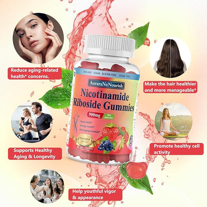 2 Pack NAD Resveratrol Supplement, Sugar Free 900mg Gummies with Quercetin, Collagen, Vitamin Support Anti Aging, Cell Regeneration, Energy Boost, Skin Improvement for Women Men