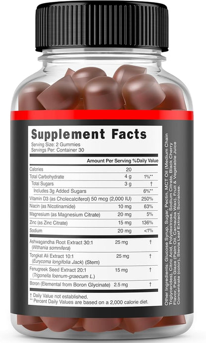 Testosterone Gummies for Men (60 Count) Testosterone Supplement for Men - Premium Test Booster - Support Strength, Stamina, Drive & Performance - Third Party Tested, Non-GMO, Vegan Safe & Made in USA