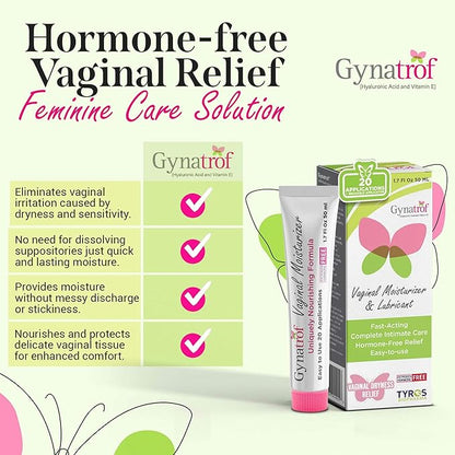 Gynatrof Vaginal Moisturizer, Long-Lasting for Vaginal Dryness & Irritation, Hormone-Free Hyaluronic Acid & Vitamin E Feminine Care, Daily Hydration For Intimate Feminine Care, 1.7 fl oz