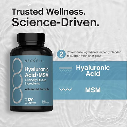 NeoCell Hyaluronic Acid with MSM 1000mg | 120 Capsules | Advanced Formula Supplement | Clinically Studied Ingredients