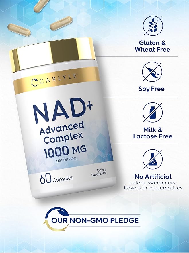 Carlyle NAD+ Supplement for Women & Men | 1000 mg | 60 Capsules | Advanced Complex with Resveratrol and Collagen | Non-GMO & Gluten Free