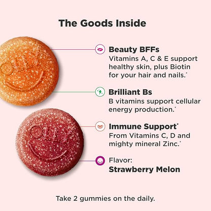 Olly Teen Girl Multi Gummy, Healthy Skin and Immune Support, 15 Essential Vitamins, Biotin, Zinc, Calcium, Chewable Multivitamin, Berry Melon, 35 Day Supply, 70 Count
