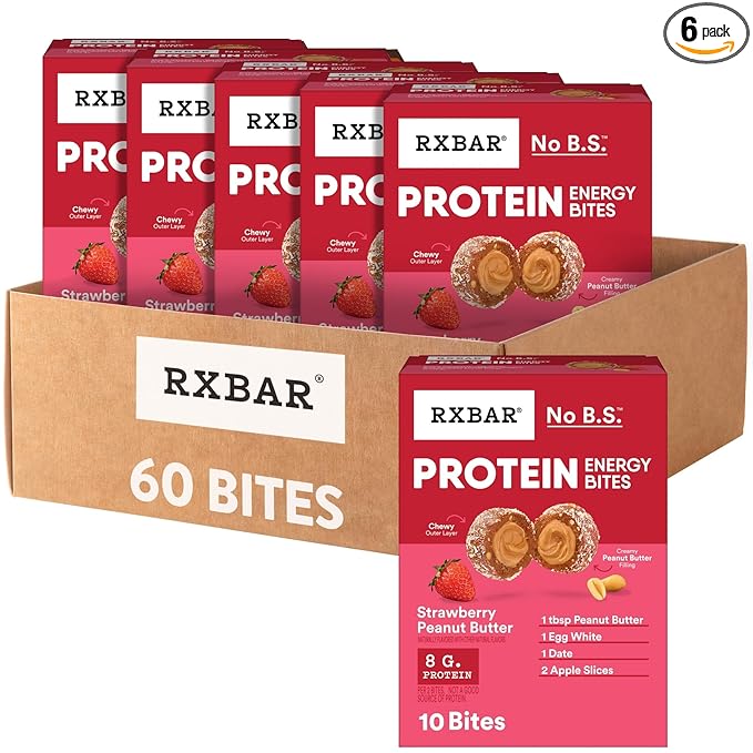 RXBAR Protein Energy Bites, Gluten Free Energy Snacks, Protein Snacks, Strawberry Peanut Butter (60 Bites)