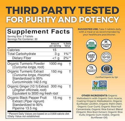 Turmeric and Ginger Supplement with Black Pepper for Better Absorption - Organic Turmeric Curcumin to Support Joint, Heart and Digestive Health, Non-GMO - 120 Tablets