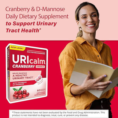 Uricalm Cranberry,Daily Dietary Supplement Chewable with D-Mannose,Berry,60 Count (Pack of 2)