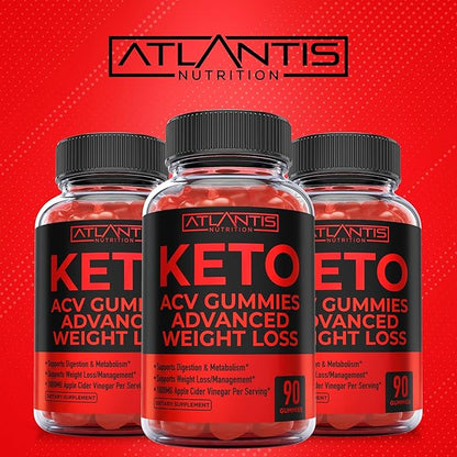 Atlantis Nutrition Keto ACV Gummies for Weight Loss - Supports Digestion, Weight Loss, Detox & Cleansing - Apple Cider Vinegar Gummies Formulated with 1000MG ACV Per Serving - 90 Count