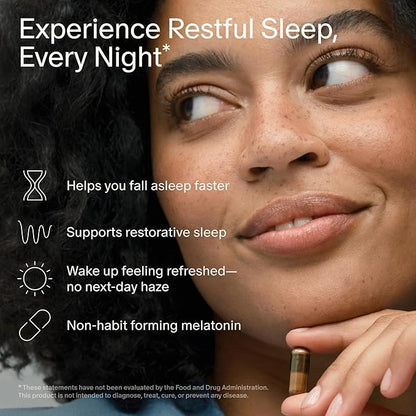 Seed PM-02 Sleep + Restore - Sleep Aid for Women & Men - Non-Habit Forming Bioidentical Melatonin & Ashwagandha - Vegan & Shelf-Stable - 30 Capsules (30-Day Supply)