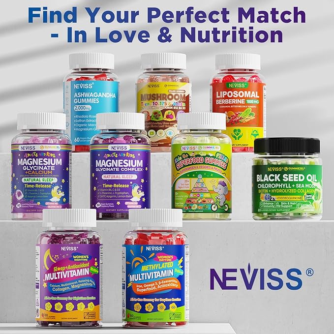 Magnesium Glycinate Gummies for Adults & Kids 4+, Sugar Free Magnesium Bisglycinate Supplement 400/200mg with B6D3, 5HTP, L-Theanine for Sleep & Relaxation, Brain, Muscle, Melatonin Free Gummies,2Pack