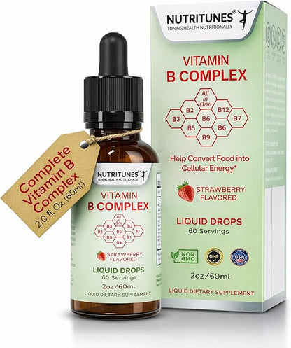 Liquid Vitamin B Complex – High-Potency and Complete B-Vitamin Drops for Energy, Metabolism, and Immune Support – Strawberry Flavored, Non-GMO, Sugar-Free – 60 Servings (2oz)