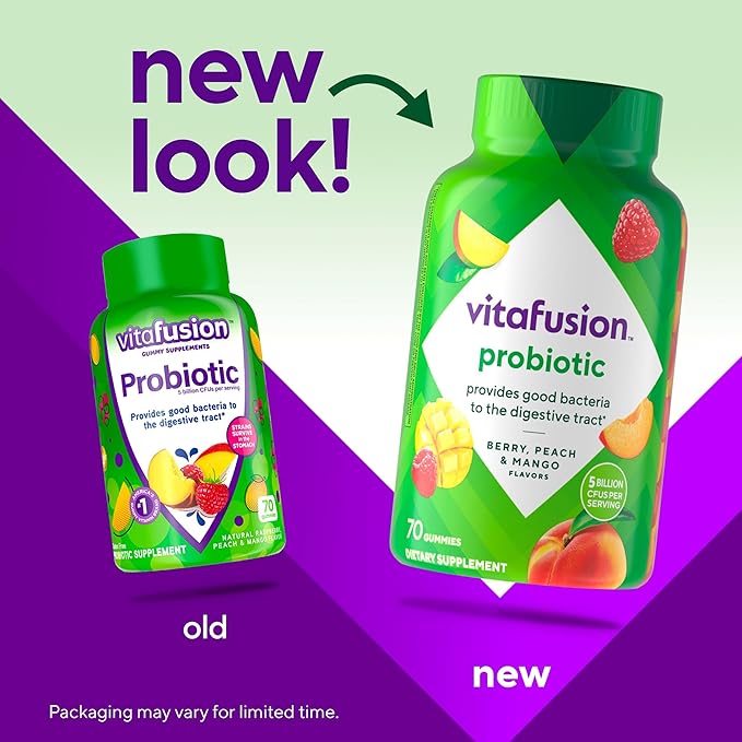vitafusion Probiotic Gummy Supplements, Raspberry, Peach and Mango Flavors, Probiotic Nutritional Supplements With 5 Billion CFUs, 35 Day Supply, 70 Count