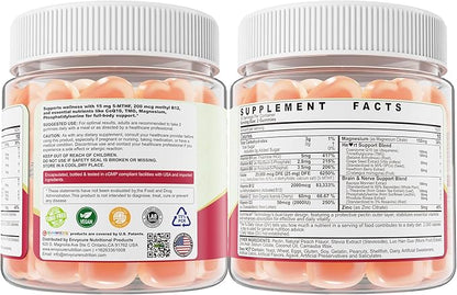 L-Methylfolate 15mg & 2,000 mcg Methyl B12 Gummies, Extra Strength Methylation Support for Women and Men, Active 5-MTHF with CoQ10, Magnesium, TMG, L-Theanine, B1 B2 B6 B9 for Cognitive, Energy,60Cts