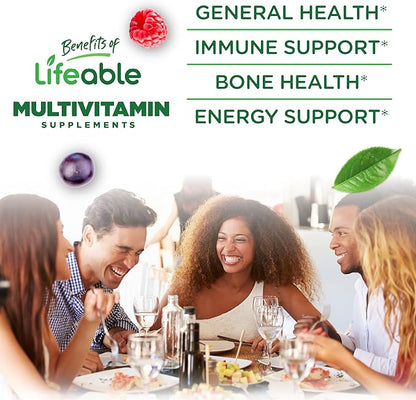 Lifeable Sugar Free Multivitamin Gummies | with Iron Vitamin A, C, D, E, Niacin, B6, Folate, B12, Biotin, Pantothenic Acid, Zinc | Great Tasting Adult Multivitamin Gummy | 90 Gummies