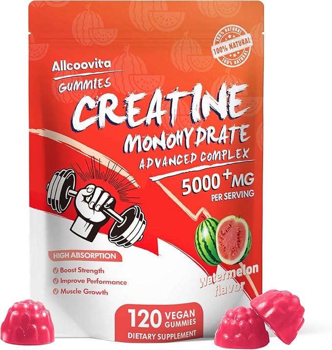 Creatine Monohydrate Gummies 5000mg for Men & Women -120 Gummies Advanced Formula, Muscle Strength, Muscle Builder, Energy Boost, Pre-Workout Supplement-Watermelon