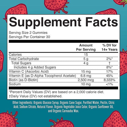 MaryRuth's Hair Skin and Nail Vitamins | USDA Organic | 2500 mcg Biotin Gummies with Vitamin C & Vitamin E | Hair Growth Vitamins | Skin Care | Nail Growth | Ages 14+ | 60 Count