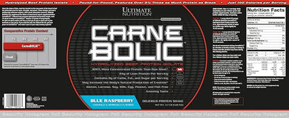 Ultimate Nutrition Carnebolic Hydrolyzed Beef Protein Isolate Powder-Paleo and Keto Friendly-Zero Carbs, Zero Fat, Zero Sugar or Soy, Gluten and Lactose-Free, Blue Raspberry, 60 Servings