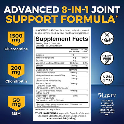 Viva Naturals Glucosamine Chondroitin MSM Joint Support Supplement, 90 Capsules - with Turmeric, Black Pepper, Boswellia and Hyaluronic Acid - Joint Health Supplement for Mobility and Flexibility
