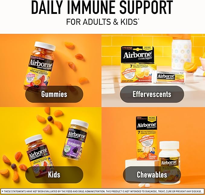 Airborne 400mg Vitamin C Gummies for Adults & Children, Immune Essentials Daily Immune Support Supplement with Powerful Antioxidants Vitamins C & E Plus Selenium - 132 Gummies, Orchard Fruit Flavor