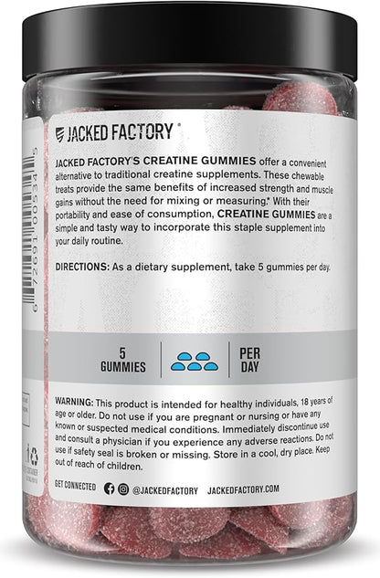 Jacked Factory Creatine Gummies 5g Daily Dose (1g per Gummy) - Creatine Gummy for Men and Women, Vegan-Friendly, Travel-Friendly, Third-Party Tested - 150 Gummies, Blue Raspberry