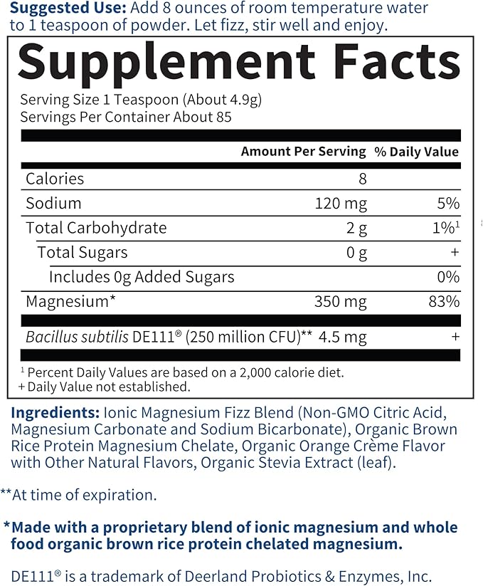 Garden of Life Dr. Formulated Whole Food Magnesium 419.5g Powder - Orange, Chelated, Non-GMO, Vegan, Kosher, Gluten & Sugar Free Supplement with Probiotics - Best for Anti-Stress, Calm & Regularity
