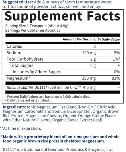 Garden of Life Dr. Formulated Whole Food Magnesium 419.5g Powder - Orange, Chelated, Non-GMO, Vegan, Kosher, Gluten & Sugar Free Supplement with Probiotics - Best for Anti-Stress, Calm & Regularity