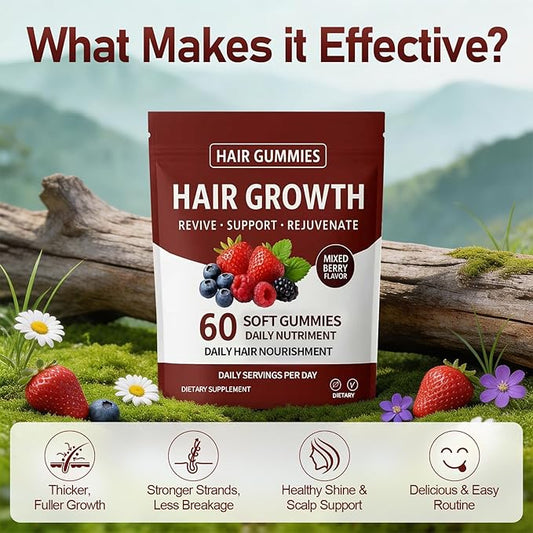 Hair Growth Gummies, Daily Hair Nourishment with Biotin, Collagen & Botanical Extracts, Supports Healthy Hair Growth & Strength, Skin & Nail Care, Non-GMO, 2pack, 120 Gummies