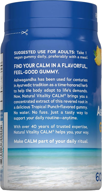 Natural Vitality Calm Ashwagandha Gummies | Tropical Punch Flavor | Concentrated Extract | Vegan & Gluten Free Herbal Supplement | 60 Count
