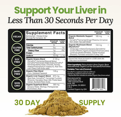 Daily Detox Greens Powder, Organic Superfood Supplement for Detox, Gut Health, Energy, Immune Support, Overall Wellness, Gluten Free Multivitamin Drink Mix, Vegan, Non GMO, 30 Servings