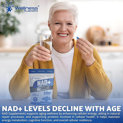 WELLNESS LABSRX NAD+ Supplement - Third-Party Tested NMNH Supplement Softgels, NAD Resveratrol 2500mg NAD Supplements for Anti-Aging, Longevity, and Cellular Health Support - Made in USA