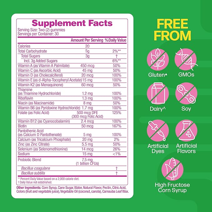 Culturelle® Women’s Probiotics + Multivitamins, Supports Digestive and Immune Health, Biotin & Selenium for Healthy Hair, Skin, Nails – 60 Gummies