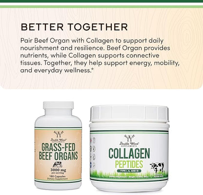 Grass Fed Beef Organ Complex (3,000mg per Serving, 180 Capsules, 1 Month Supply) Supplement for Digestion, Immune Health, Energy, and Wellness by Double Wood