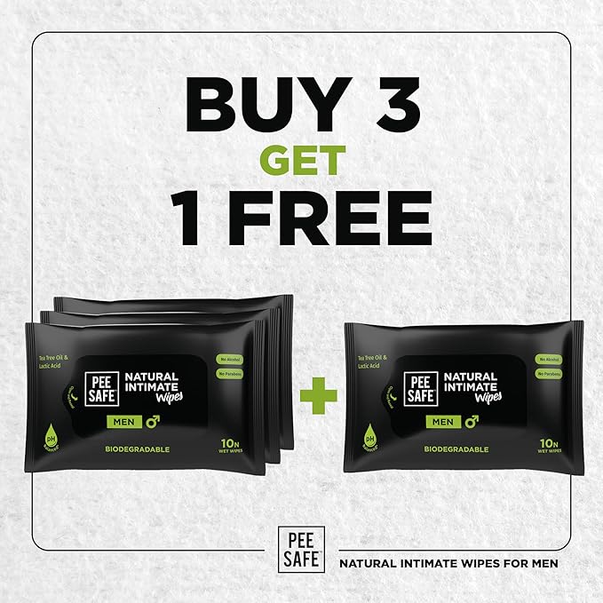 Pee Safe Intimate Wipes for Men, Biodegradable, pH balanced - 40 Wipes (Pack of 4)