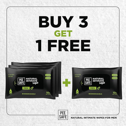 Pee Safe Intimate Wipes for Men, Biodegradable, pH balanced - 40 Wipes (Pack of 4)