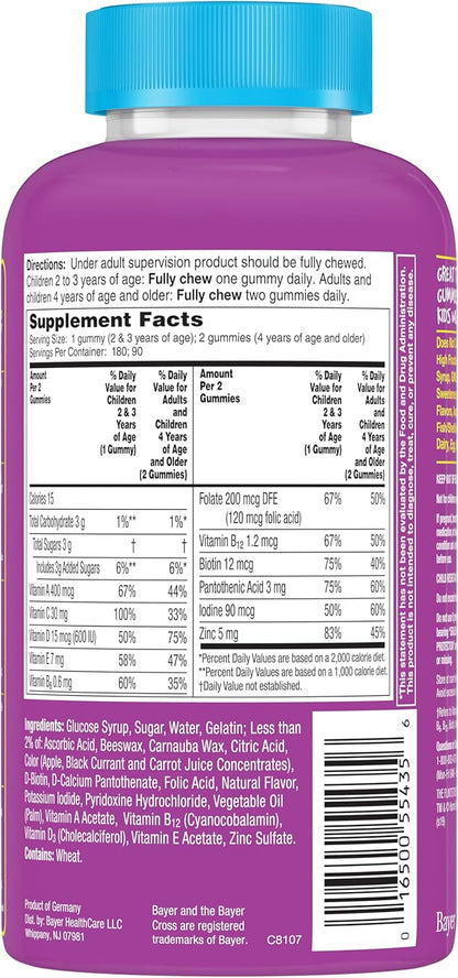 Flintstones Vitamins Complete Gummies, Kids Vitamins for Toddlers and Children, Kids Multivitamin Gummies with Vitamin A, B6, B12, C, E & Zinc, 180 Count
