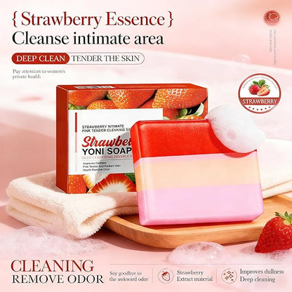 Feminine Cleansing Bar for Women, Yoni Bar, Ph-Balanced Formula, Remove Odor, Moisturize&Soften, Clean &Gentle Ingredients, Strawberry Scent, Velvety Texture for Daily Intimate Hygiene, Red