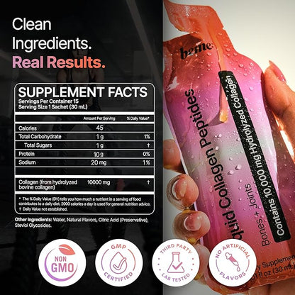 BeMe Wellness FORTIBONE Collagen Peptides - Liquid Collagen for Joint & Bone Health with 10,000mg FORTIBONE & FORTIGEL - Ready to Drink Sachets, Backed by Clinical Studies, Bone Density - 15 Servings