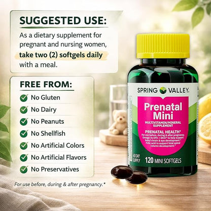 Spring Valley Mini Prenatal Vitamins for Women Softgels Bundle with Luall's 45 Diabetes Decoded. Mini Prenatal Vitamins for Women 120 Soft Gels