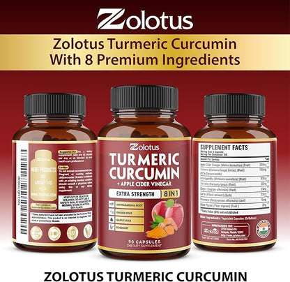 2packs 90 Capsules Turmeric Curcumin + Apple Cinder Vinegar Capsules, 6 Month Supply with Ashwagandha, Ginger, 95% Standardized Curcuminoids, Joint & Absorption Support