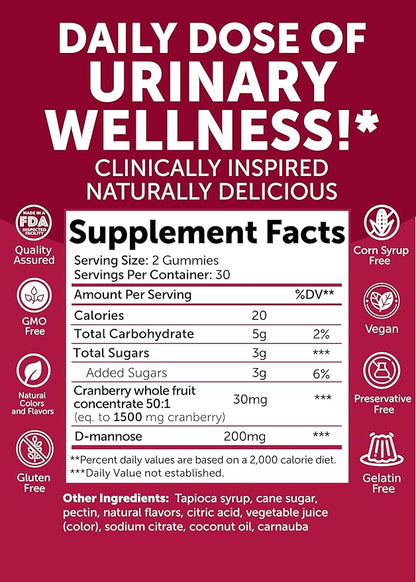Lunakai Cranberry Gummies for Women 1500mg (50:1 Extract) with D-Mannose 200mg - Daily Cranberry Supplement for Urinary Tract Health & Bladder Support, Non-GMO – Made in Australia – 60ct