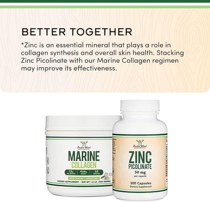 Double Wood Supplements Marine Collagen Powder (1 LB / 16 OZ of Quick Dissolve Marine Collagen Peptides) Wildcaught, Unflavored, Micronized - Scoop Included, No Fillers (38 Servings of 12 Grams Each)