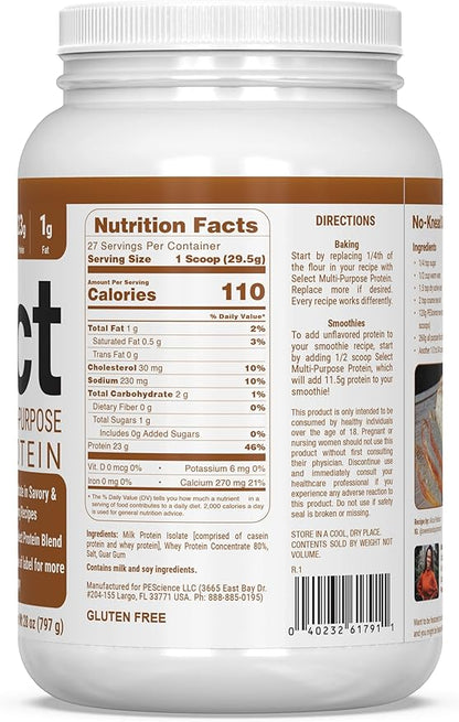 PEScience Select Multi-Purpose Unflavored Protein Powder, Low Carb, Keto Friendly, Gluten Free, Whey & Casein Protein Flour for Baking and Smoothies, 27 Servings