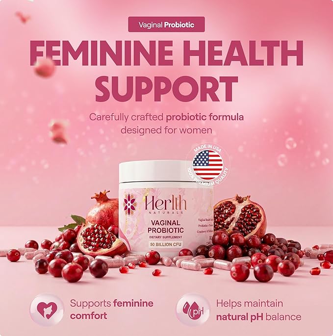 Vaginal Probiotics for Women – pH Balance & Vaginal Flora Support – Women’s Synbiotic with Probiotics & Prebiotics, Lactobacillus Blend & Cranberry – 90 Capsules