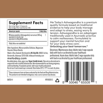 me today Ashwagandha Supplement Capsules 3000 mg -High Strength Adaptogen Supplement for Stress Relief, Mental Clarity & Focus – Vegan, Natural Daily Wellness Formula,60 Servings.